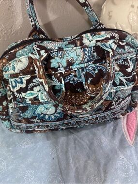 Vera Bradley Teal and Brown Floral Quilted Tote